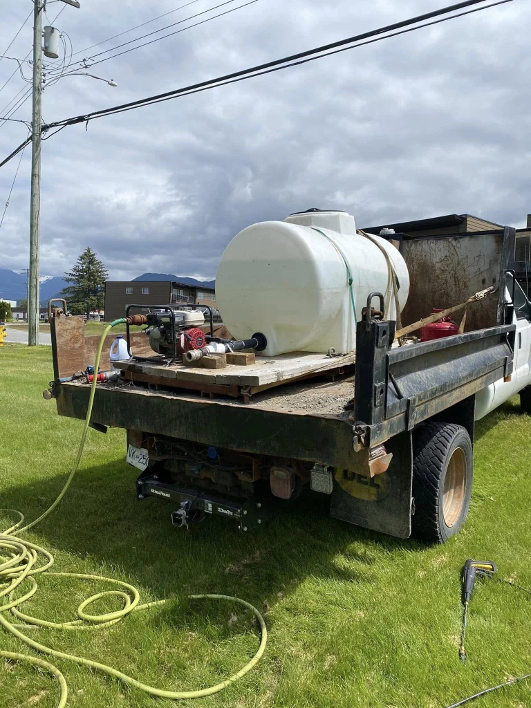 Water truck setup used for seasonal property care and watering